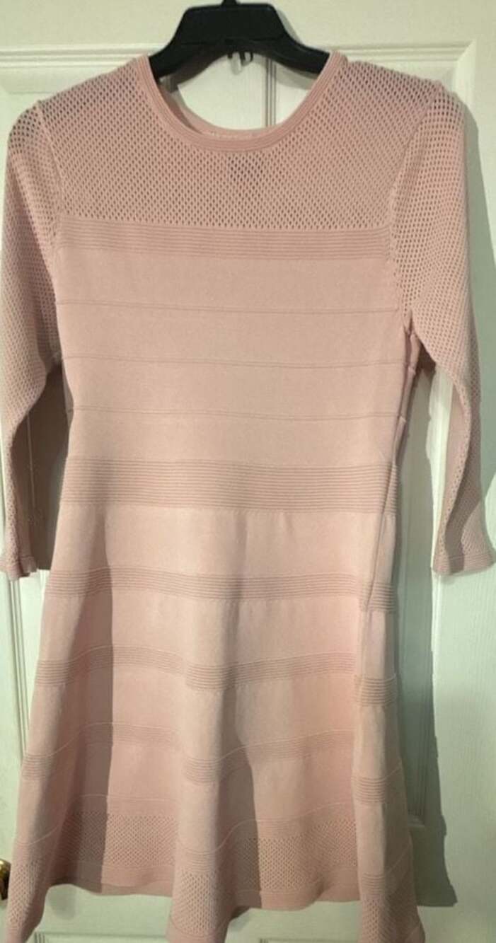 Vince Camuto Pink Pointelle Knit Fit & Flare Sweater Dress